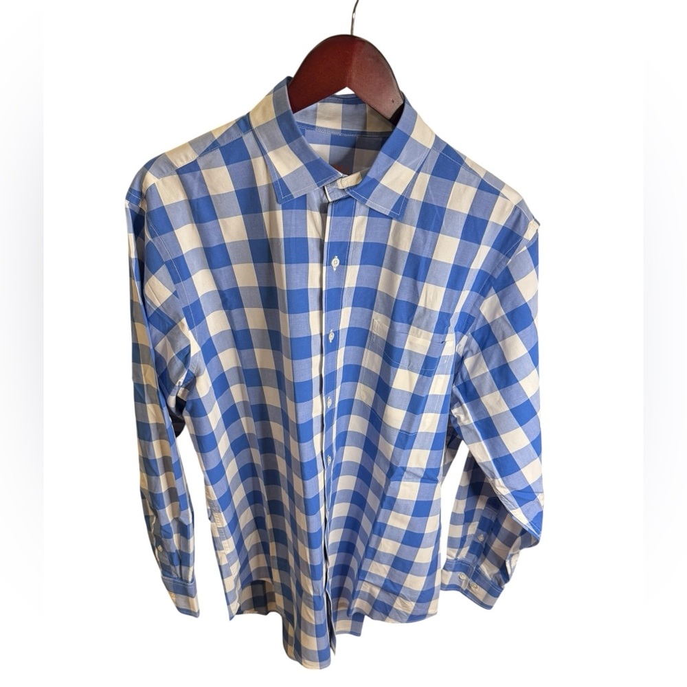 J. McLaughlin‎ Blue And White Gingham Button Down Shirt Size Large